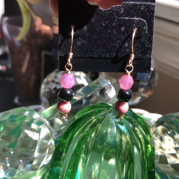 NWT Rhodonite Onyx Earrings 14kgf - Picture 2 of 4